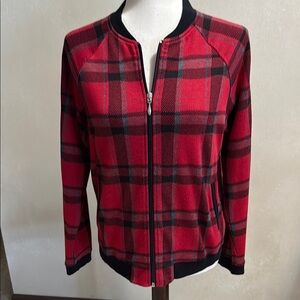 Erin London Red and Black Bomber Jacket with Buffalo Check